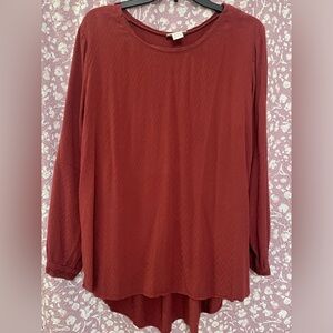 (S22) Ariat XL Coral High/Low Split Hem Long Sleeve Western Tunic Blouse